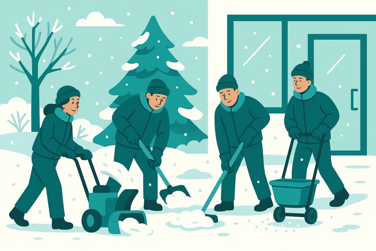 Zuverlässiger Winterdienst für Schnee­räumung und Streuarbeiten rund um Ihr Gebäude.